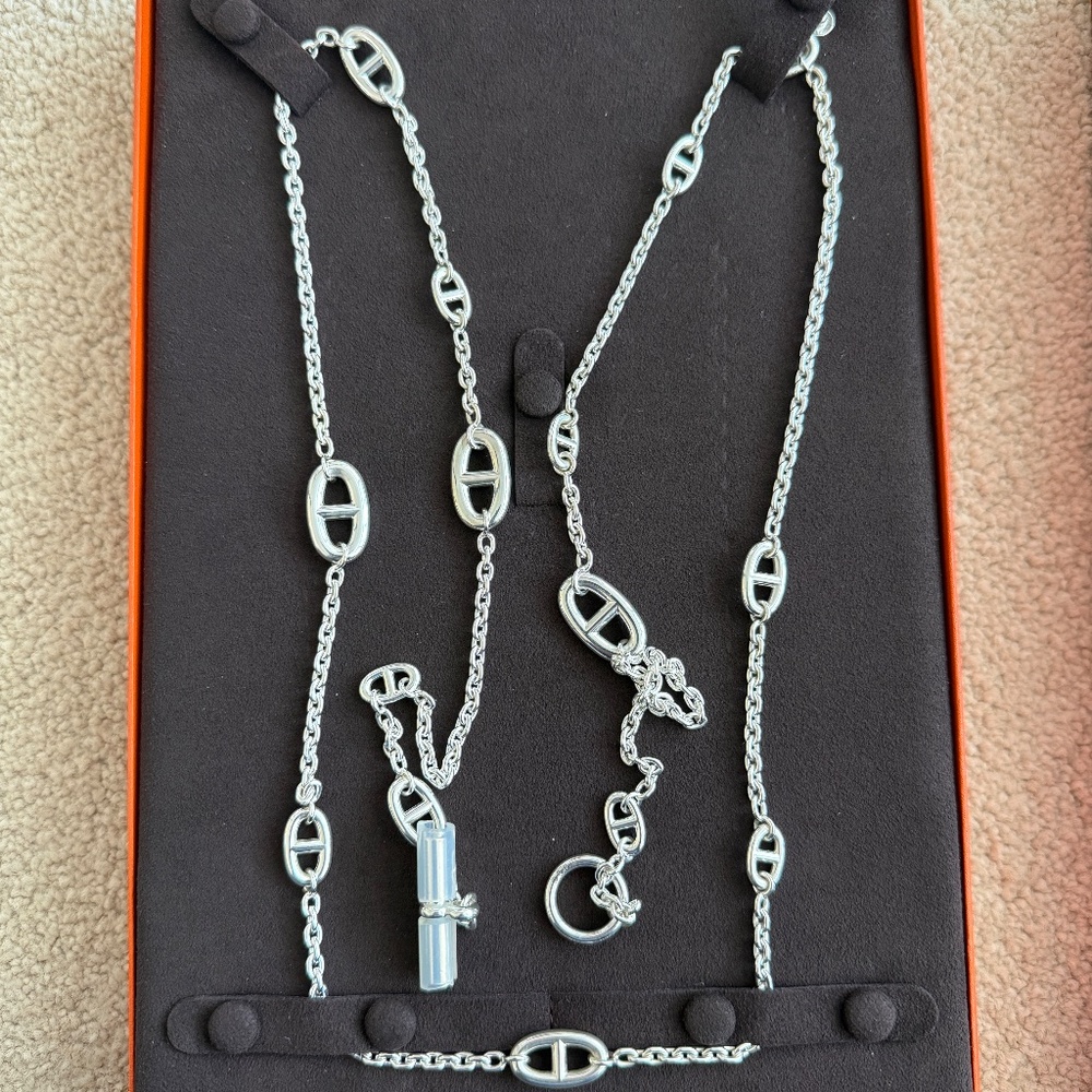 Brand New Hermès Rare Coveted Sterling Silver  Farandole Long Necklace 120cm